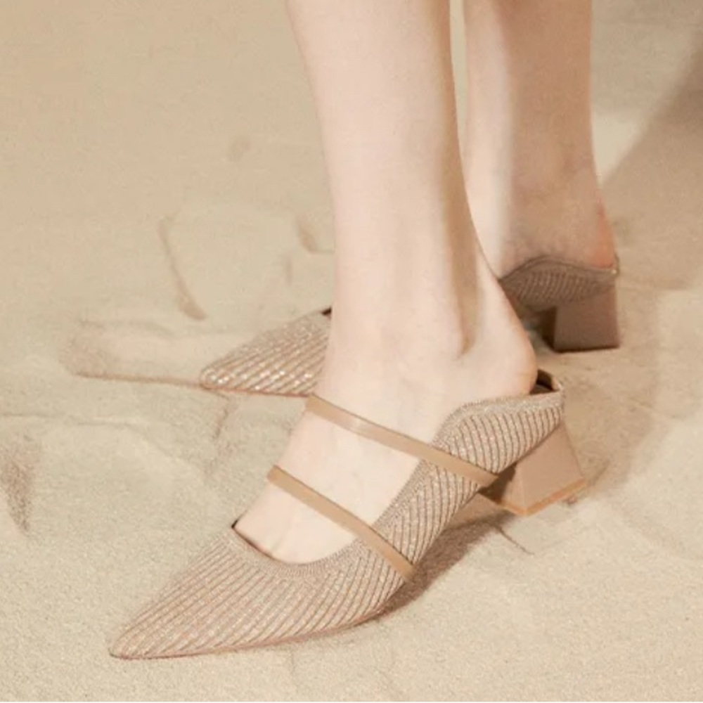 Newbella - Tan Pointed-Toe Mules with Heels